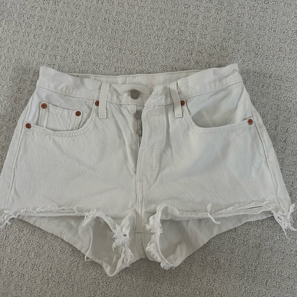 Levi's 501 White Frayed Hem Jean Shorts